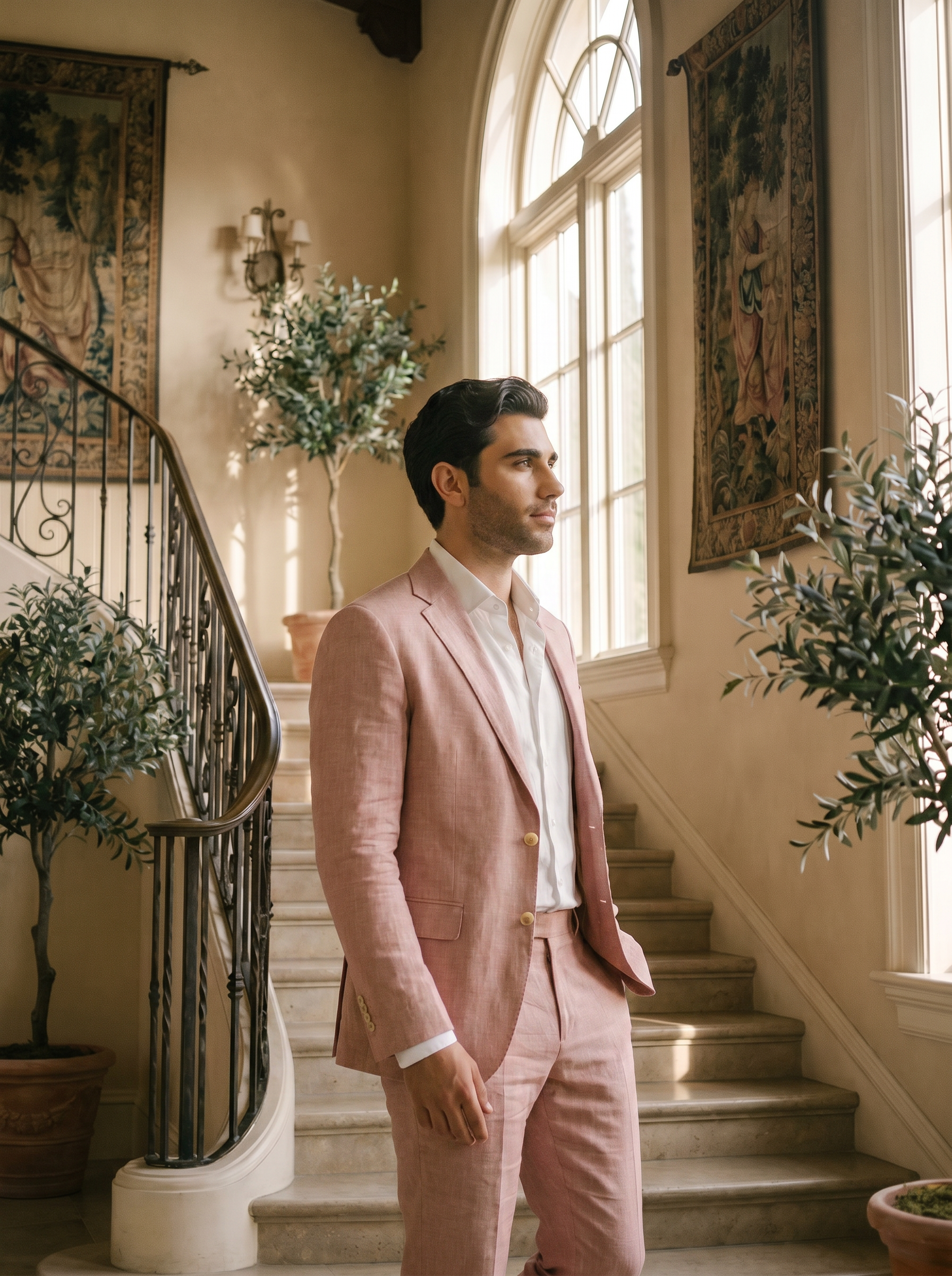 Blush Pink Linen Suit — Custom Made to Measure - side view