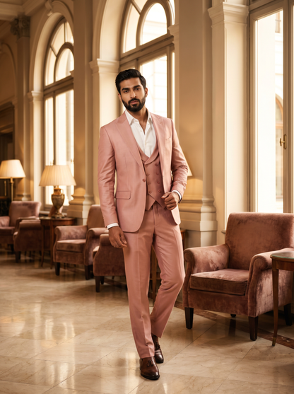 Blush Pink Silk Blend 3-Piece Suit — Custom Made to Measure - front view