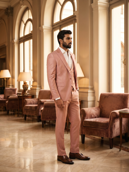 Blush Pink Silk Blend 3-Piece Suit — Custom Made to Measure - side view