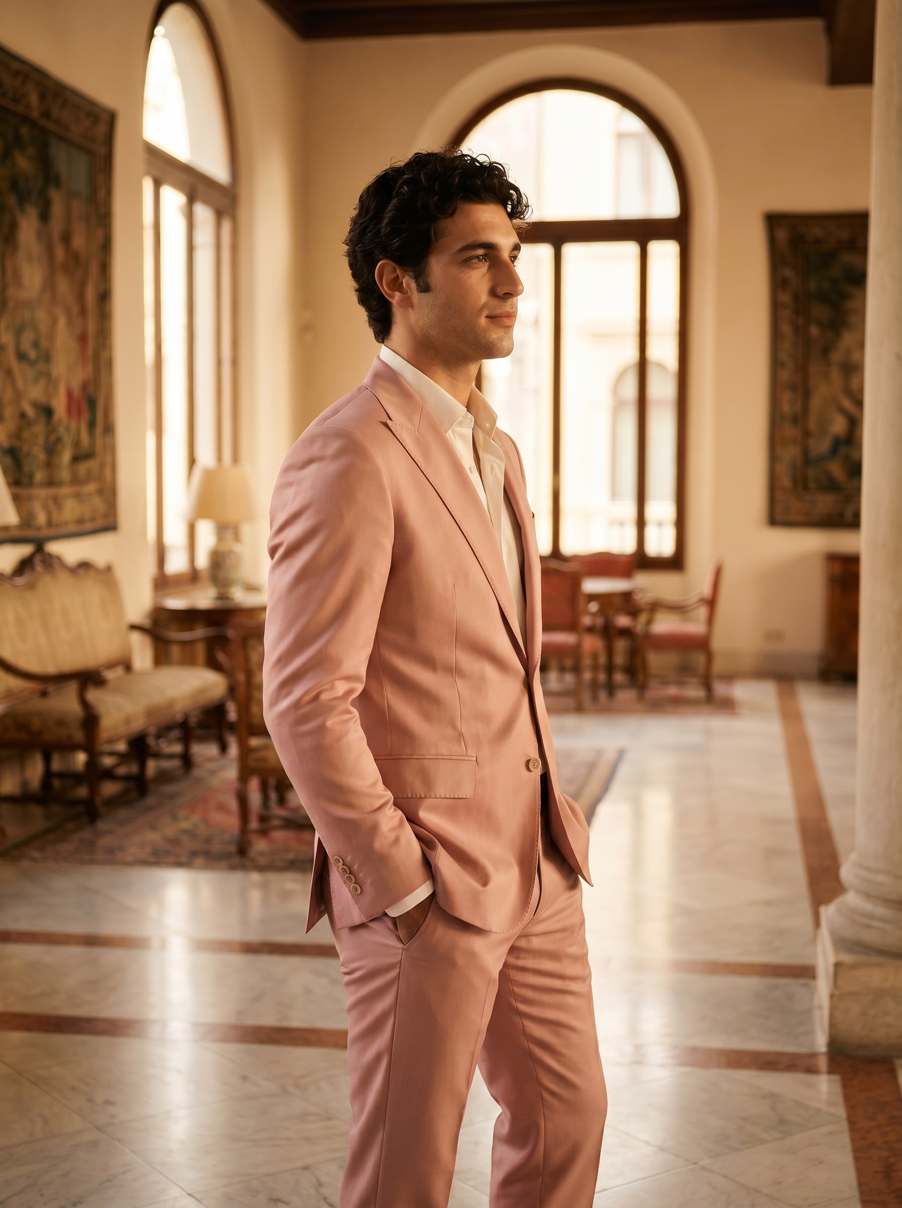Blush Pink Silk Blend Suit — Custom Made to Measure - side view