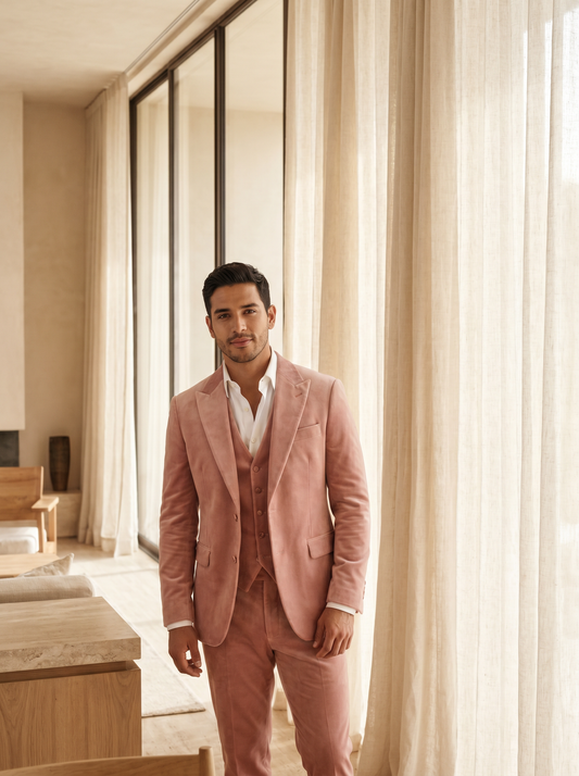 Blush Pink Velvet 3-Piece Suit — Custom Made to Measure - front view