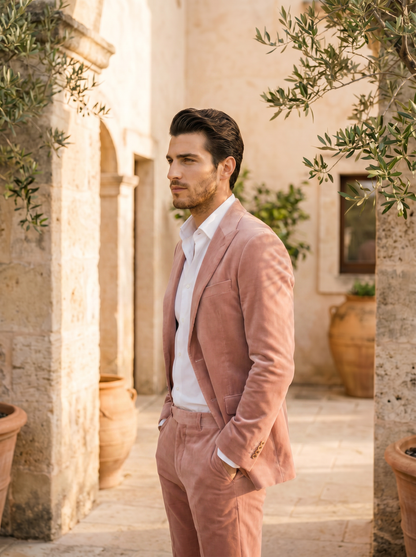 Blush Pink Velvet Suit — Custom Made to Measure - side view