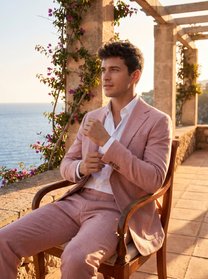 Blush Pink Wool Suit — Custom Made to Measure - seated view