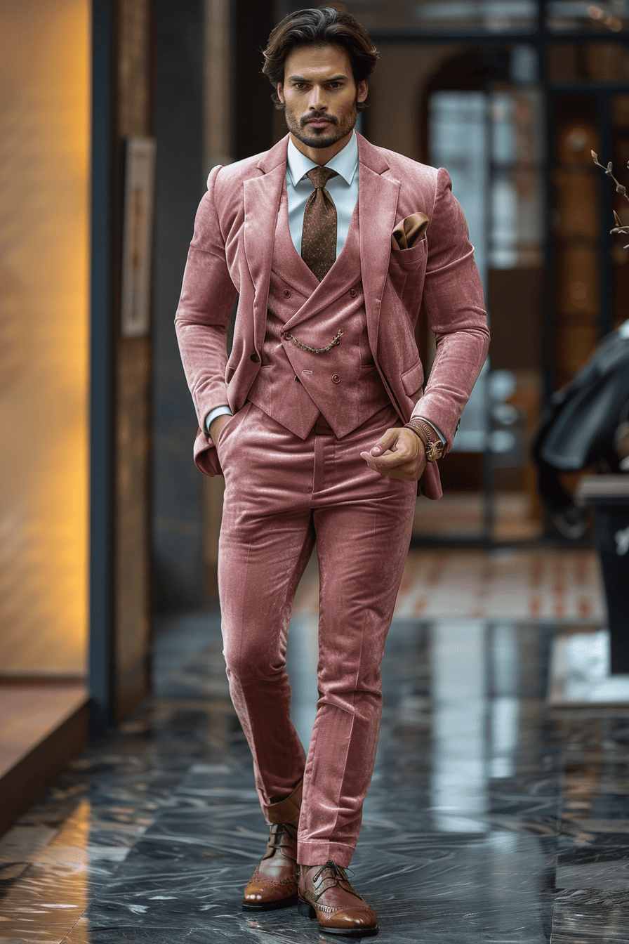 Blush Pink Velvet Cocktail Party Suit — Custom Made to Measure
