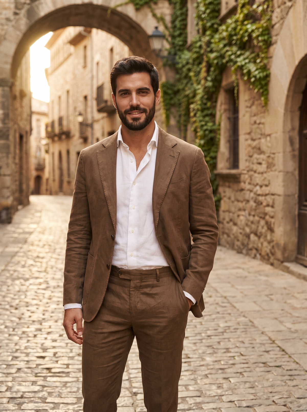 Brown Cotton Groomsmen Suit — Custom Made to Measure