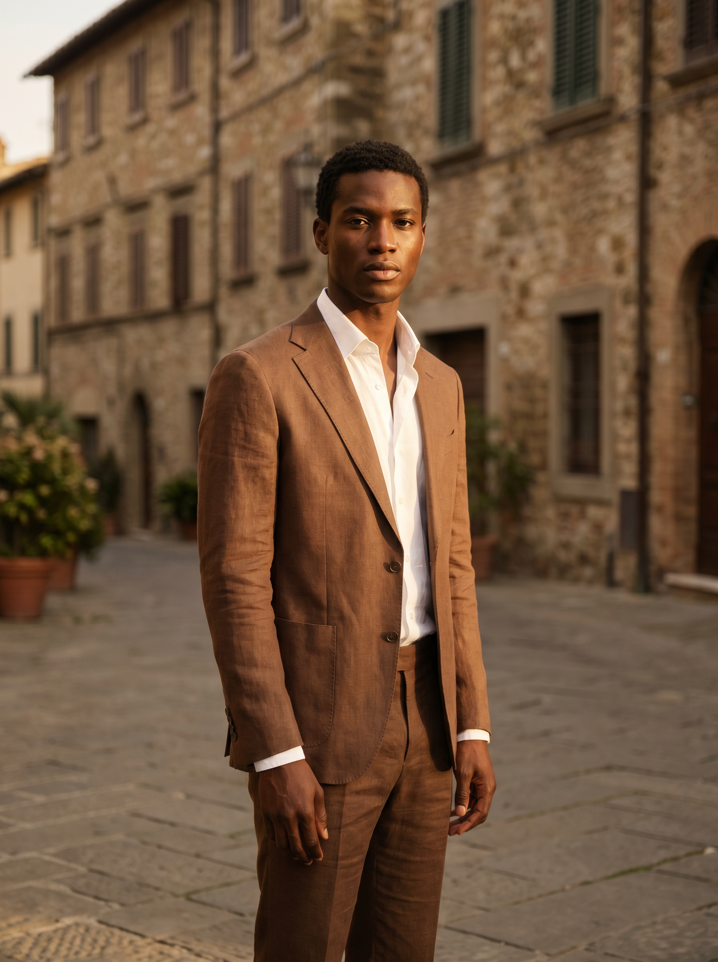 Brown Linen Suit — Custom Made to Measure - front view