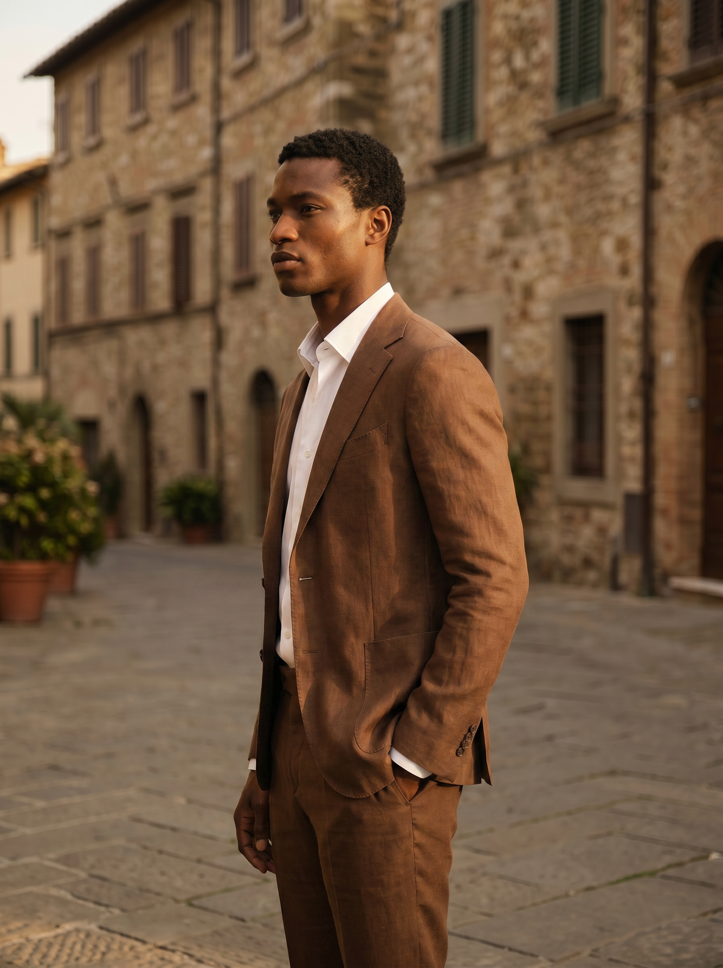 Brown Linen Suit — Custom Made to Measure - side view