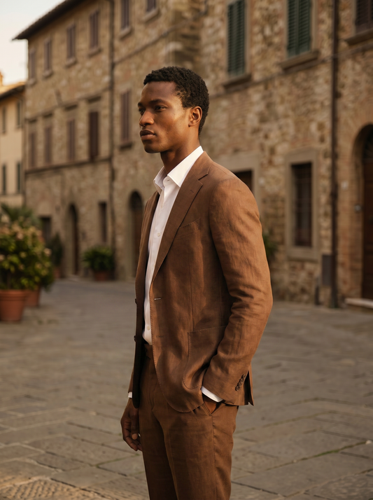 Brown Linen Suit — Custom Made to Measure - side view