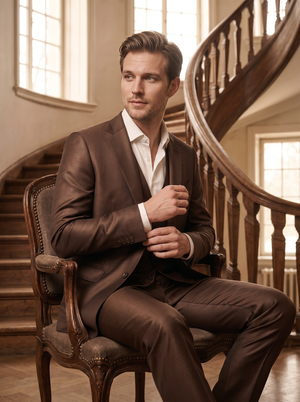 Brown Silk Blend 3-Piece Suit — Custom Made to Measure — 3