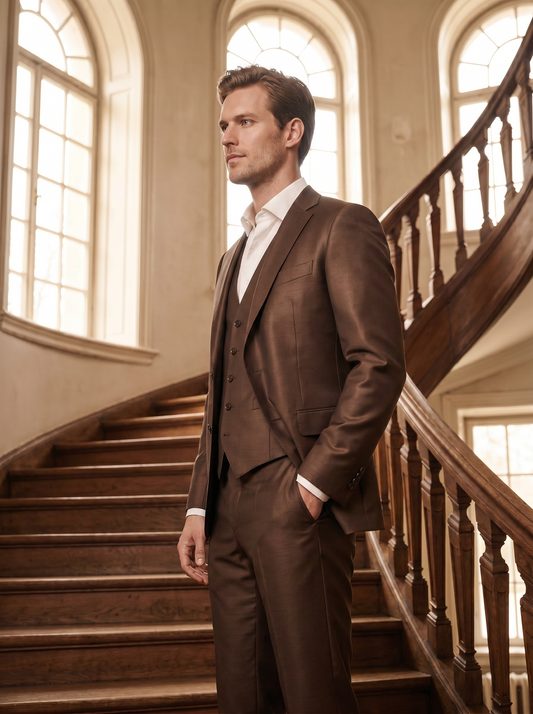 Brown Silk Blend 3-Piece Suit — Custom Made to Measure - side view