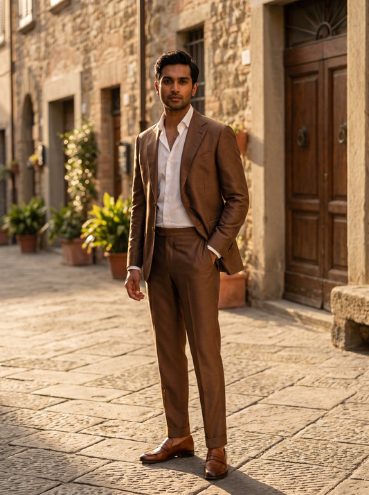 Brown Silk Blend Suit — Custom Made to Measure - front view