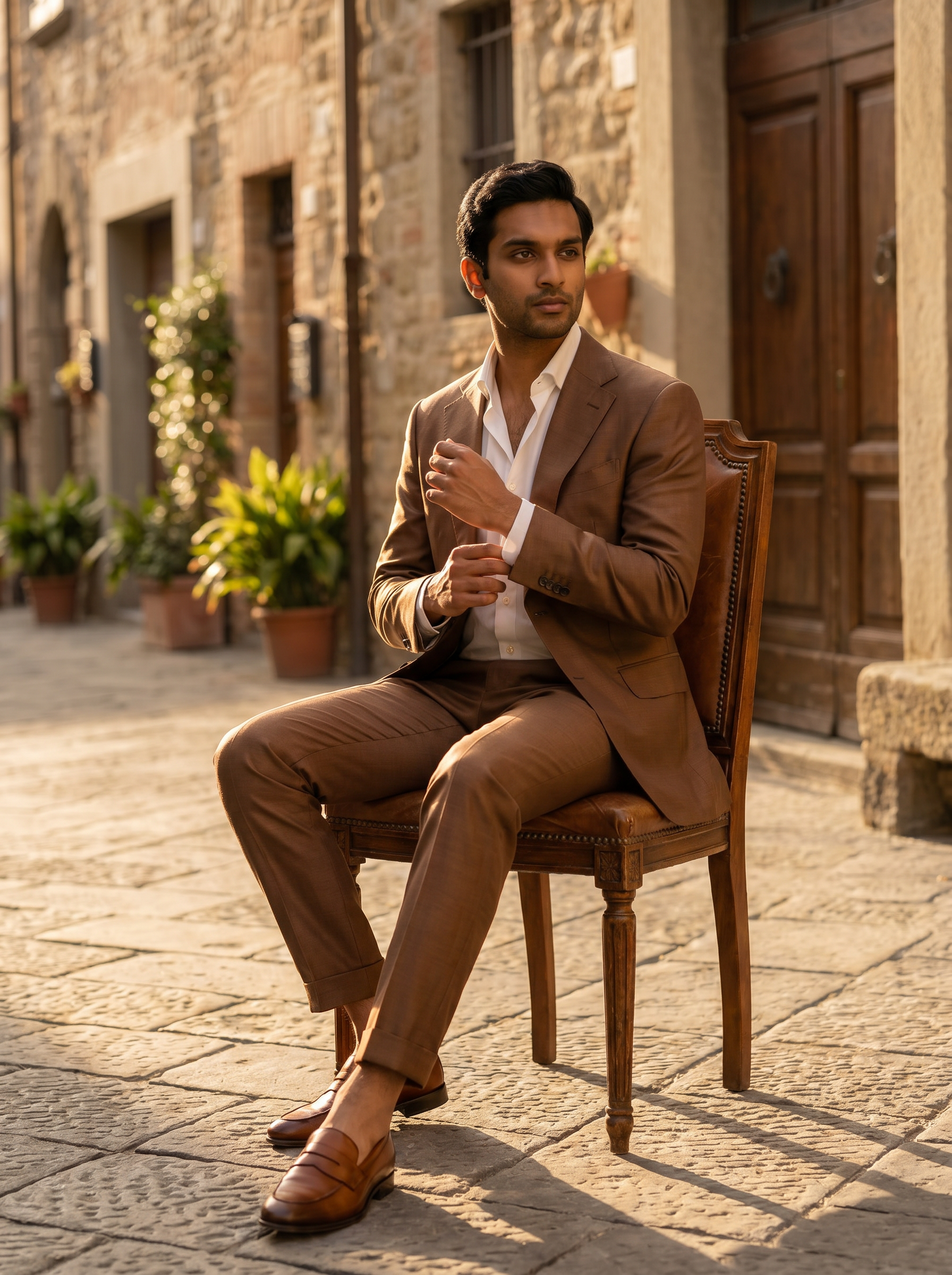 Brown Silk Blend Suit — Custom Made to Measure - seated view