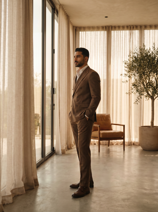 Brown Wool Double Breasted Suit — Custom Made to Measure - side view