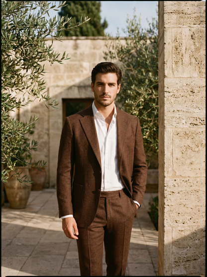 Brown Wool Groomsmen Suit — Custom Made to Measure - front view