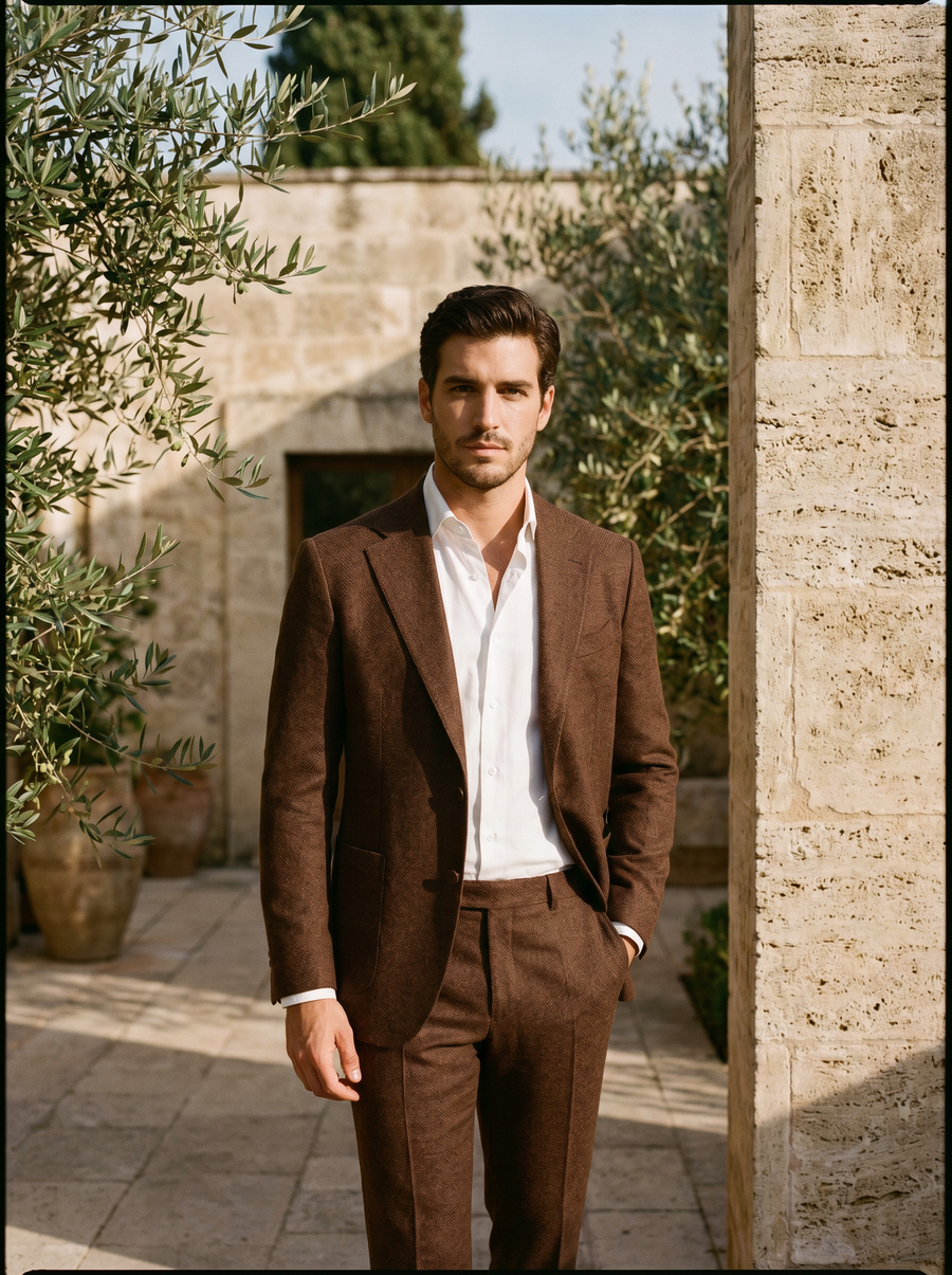 Brown Wool Groomsmen Suit — Custom Made to Measure