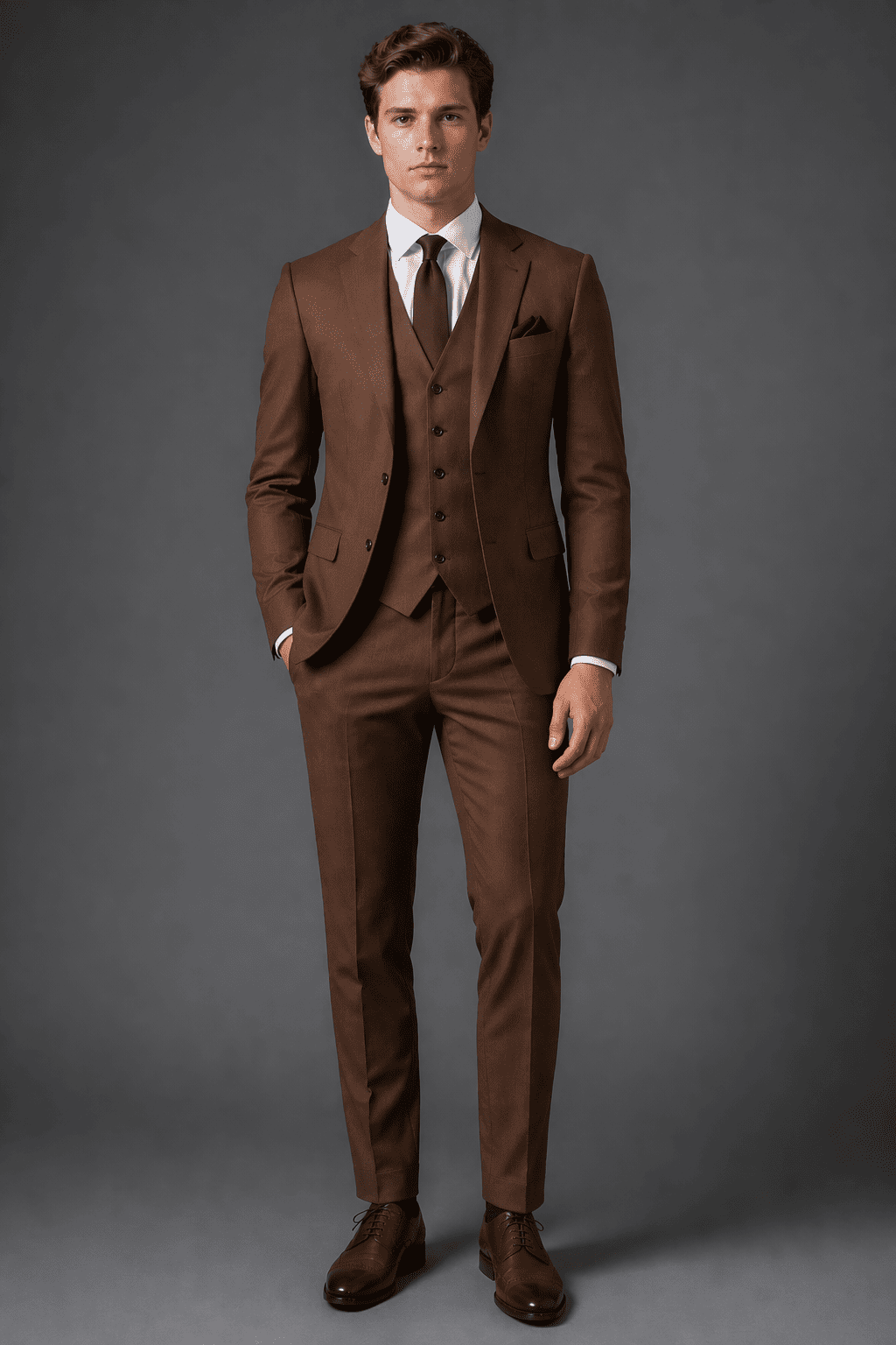 Brown Cotton Slim Fit Suit — Custom Made to Measure