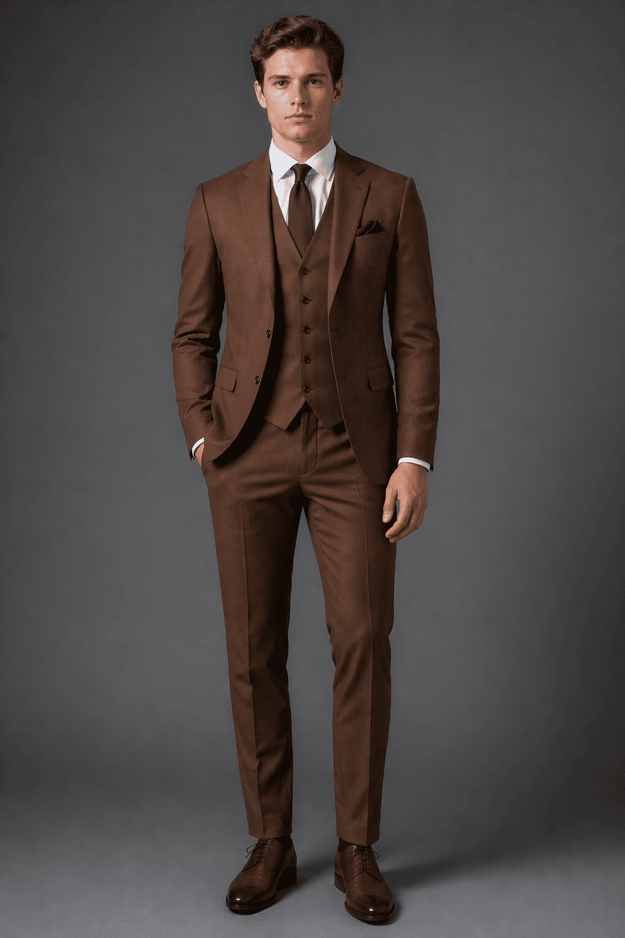 Brown Cotton Slim Fit Suit — Custom Made to Measure