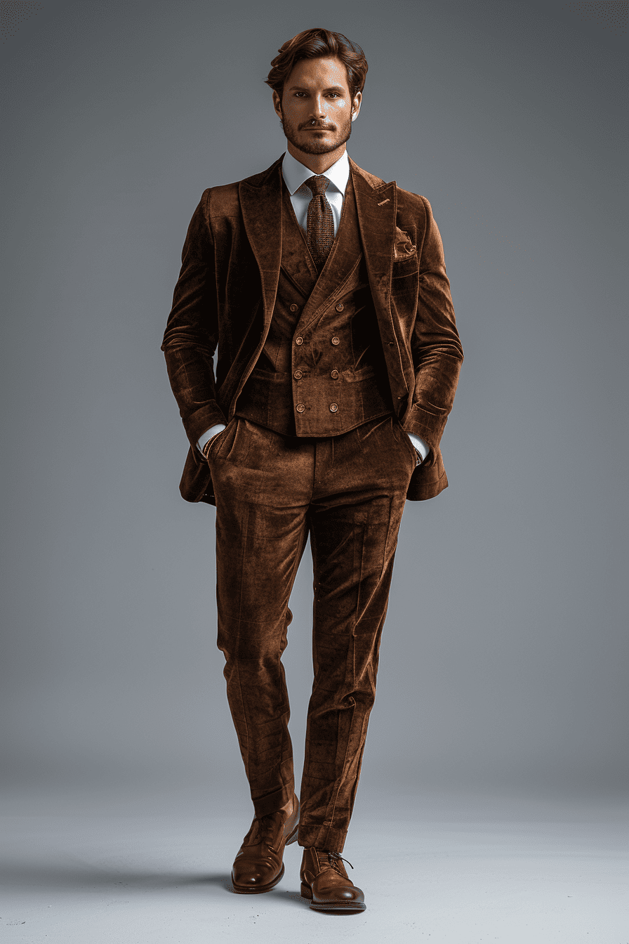 Brown Velvet Cocktail Party Suit — Custom Made to Measure