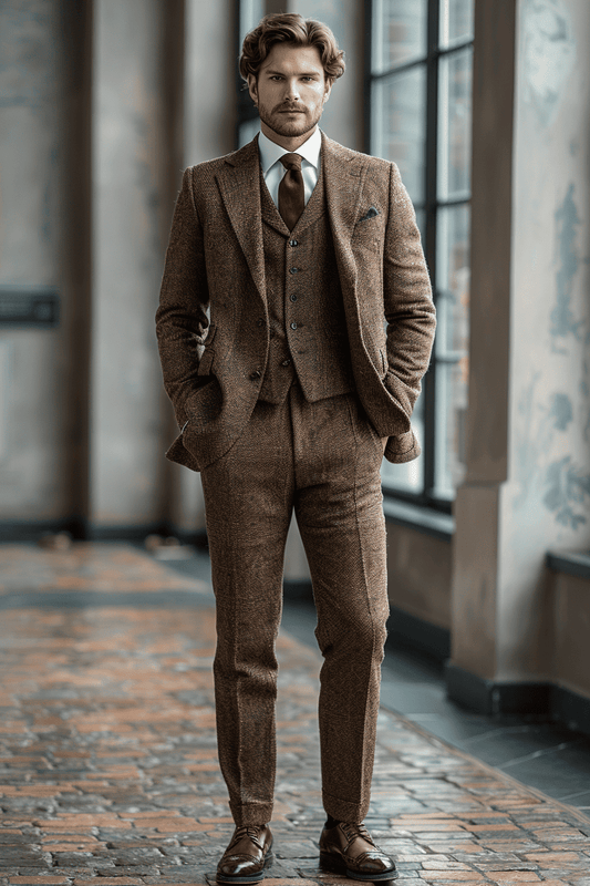 Brown Wool Cocktail Party Suit — Custom Made to Measure