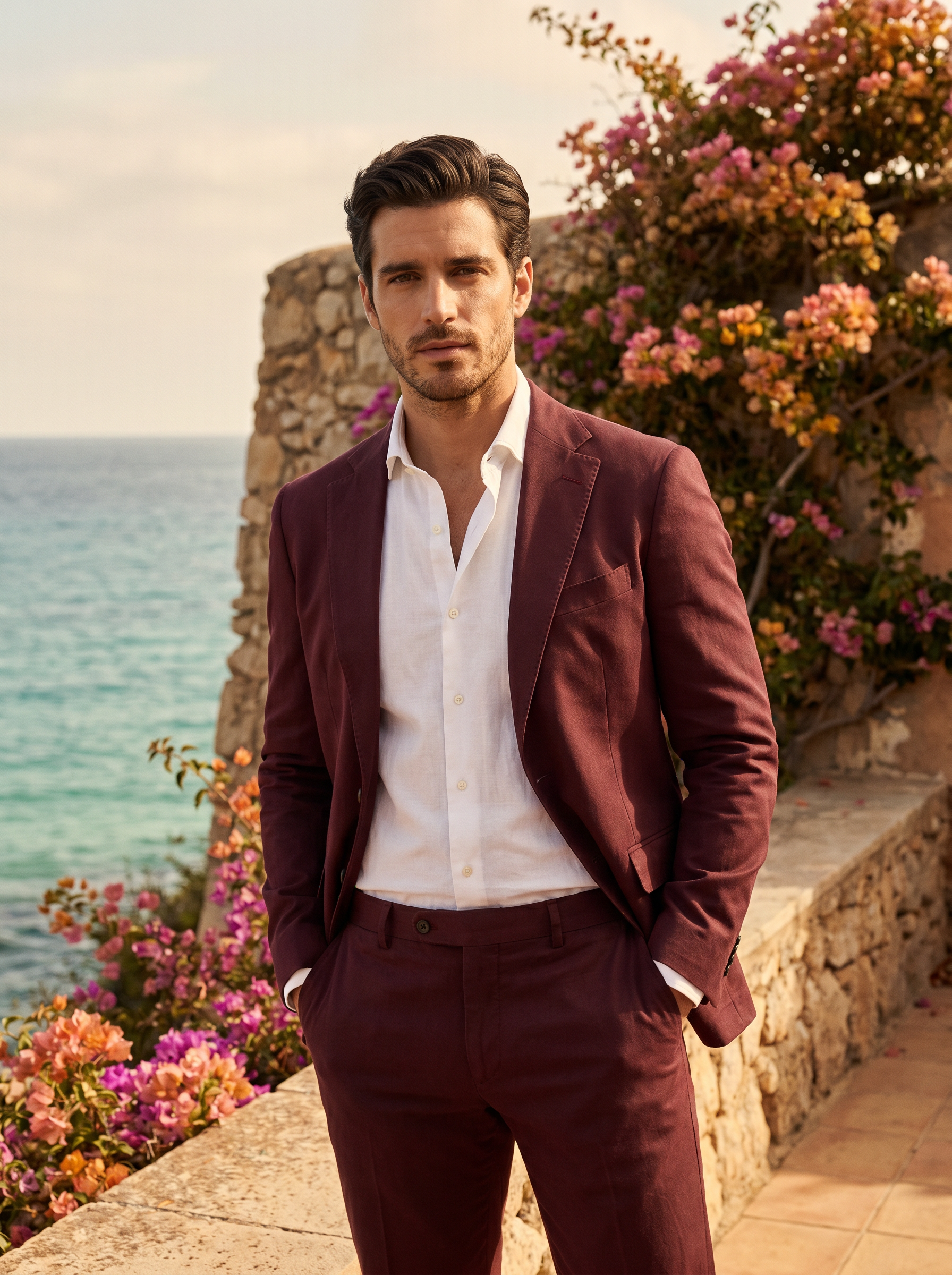 Burgundy Cotton Graduation Suit — Custom Made to Measure - front view