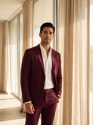 Burgundy Cotton Groomsmen Suit — Custom Made to Measure — 1