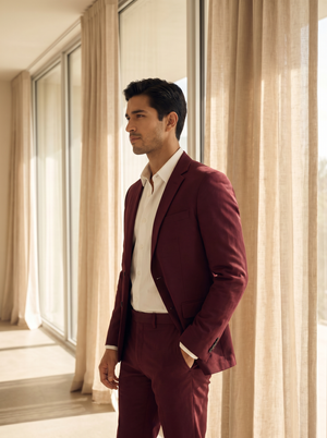 Burgundy Cotton Groomsmen Suit — Custom Made to Measure — 2