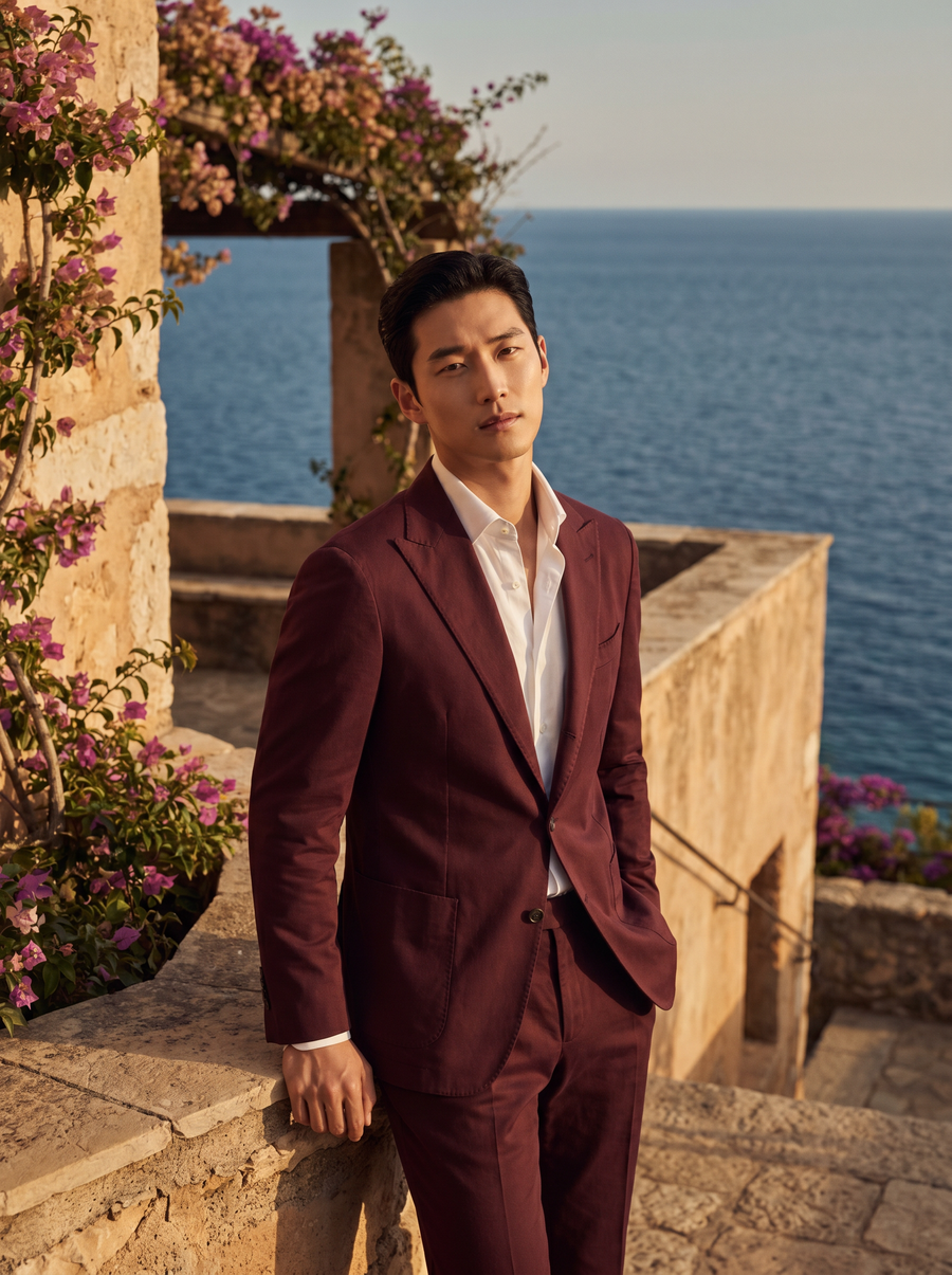 Burgundy Cotton Suit — Custom Made to Measure