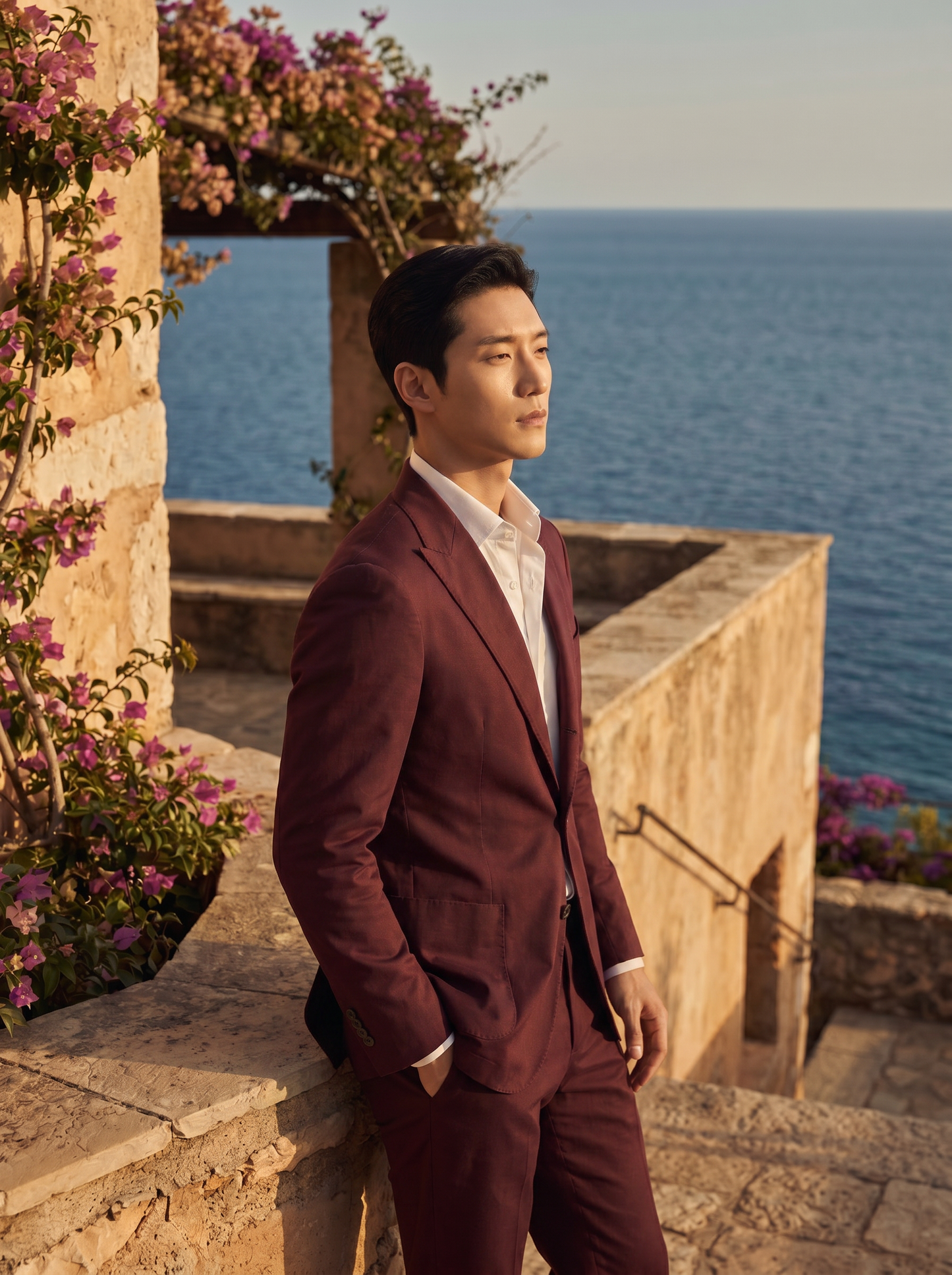Burgundy Cotton Suit — Custom Made to Measure - side view