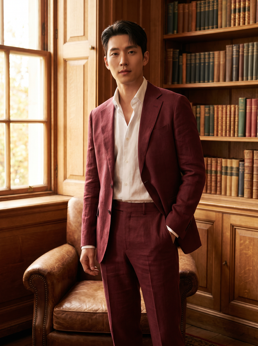 Burgundy Linen Suit — Custom Made to Measure
