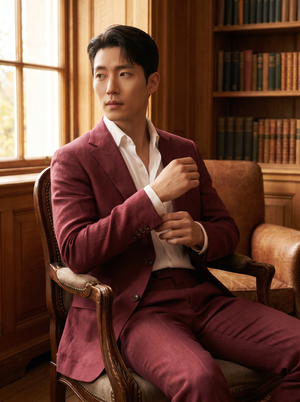 Burgundy Linen Suit — Custom Made to Measure — 3