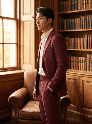 Burgundy Linen Suit — Custom Made to Measure — 2