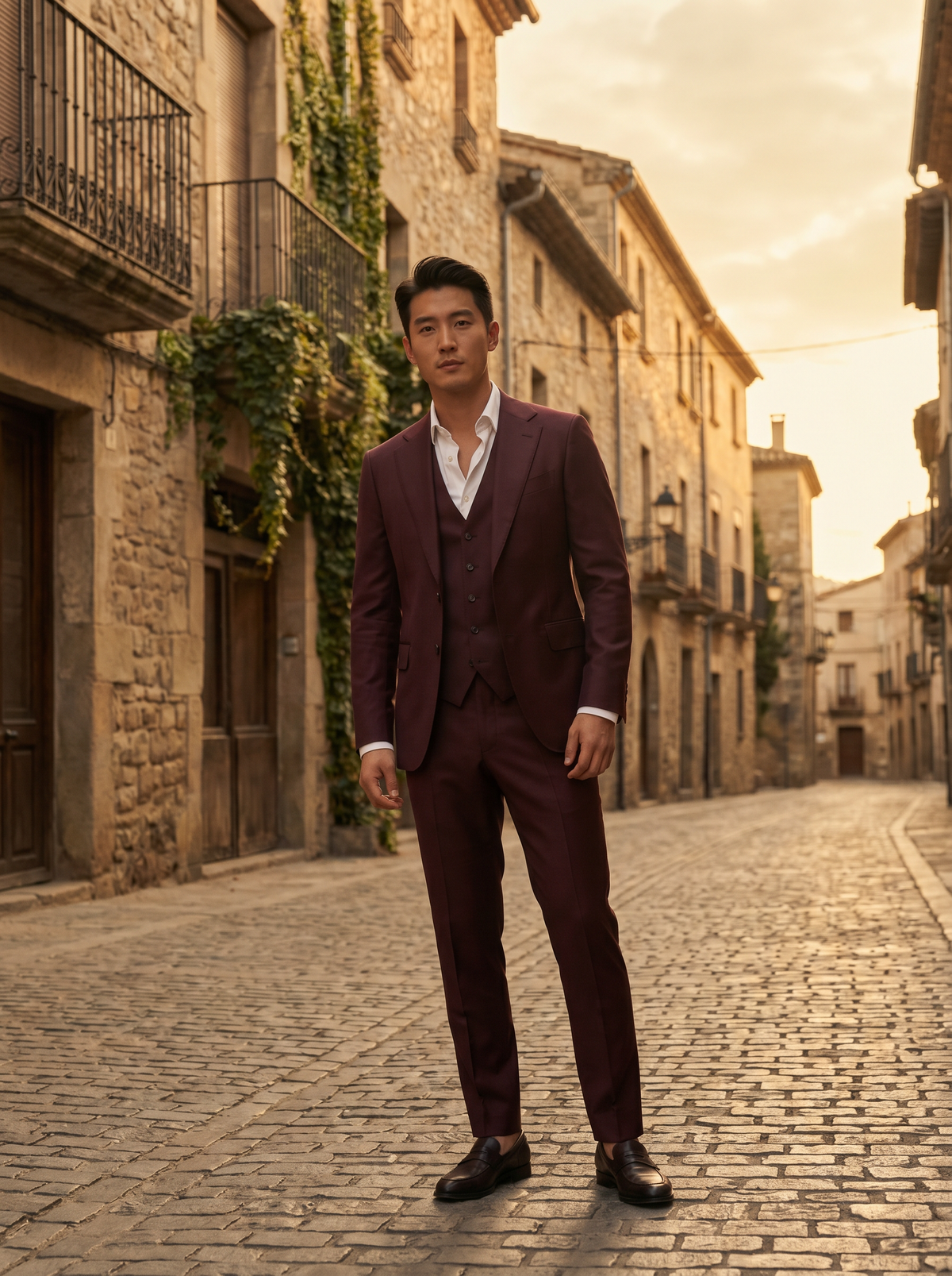 Burgundy Silk Blend 3-Piece Suit — Custom Made to Measure