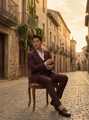 Burgundy Silk Blend 3-Piece Suit — Custom Made to Measure — 3