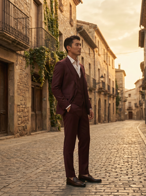 Burgundy Silk Blend 3-Piece Suit — Custom Made to Measure — 2