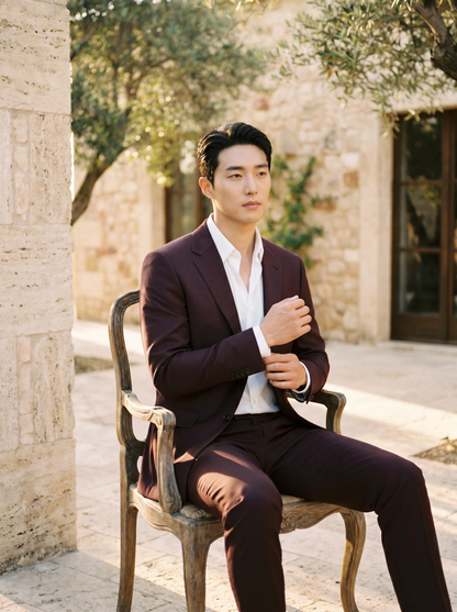 Burgundy Silk Blend Suit — Custom Made to Measure - seated view