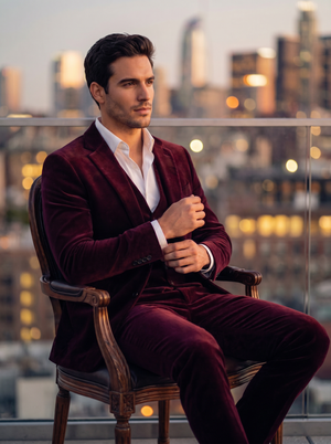 Burgundy Velvet 3-Piece Suit — Custom Made to Measure — 3