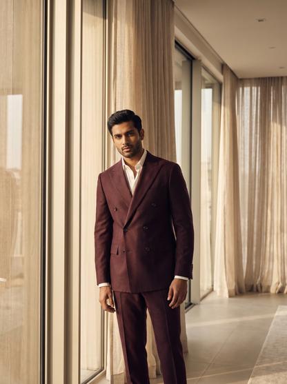 Burgundy Wool Double Breasted Suit — Custom Made to Measure - front view