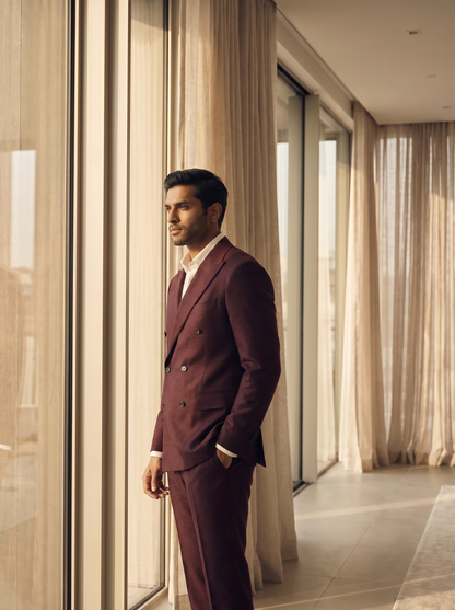 Burgundy Wool Double Breasted Suit — Custom Made to Measure - side view