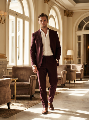 Burgundy Wool Groomsmen Suit — Custom Made to Measure — 1