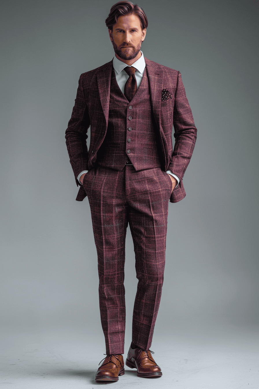 Burgundy Silk Blend Cocktail Party Suit — Custom Made to Measure