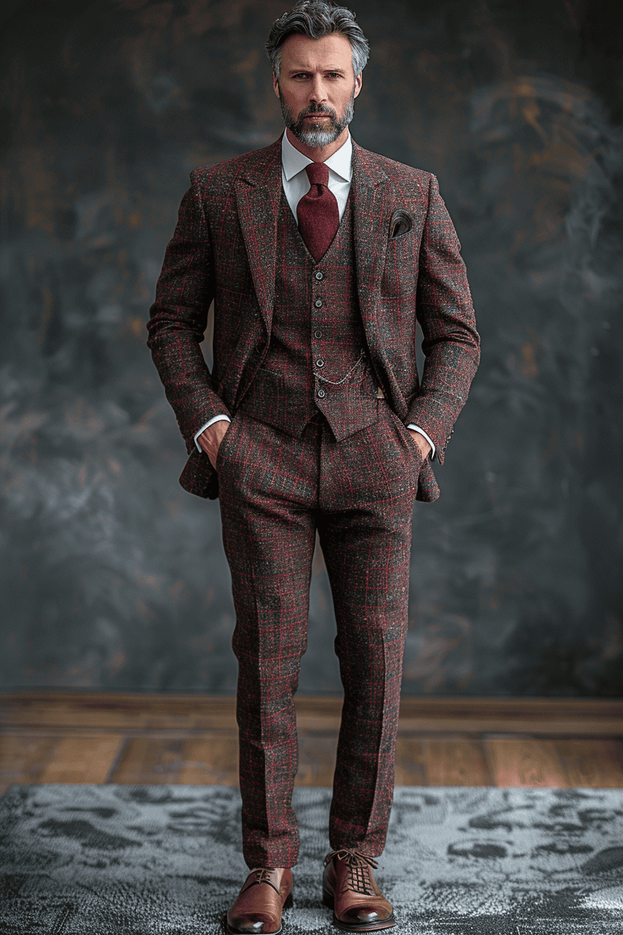 Burgundy Tweed Suit — Custom Made to Measure