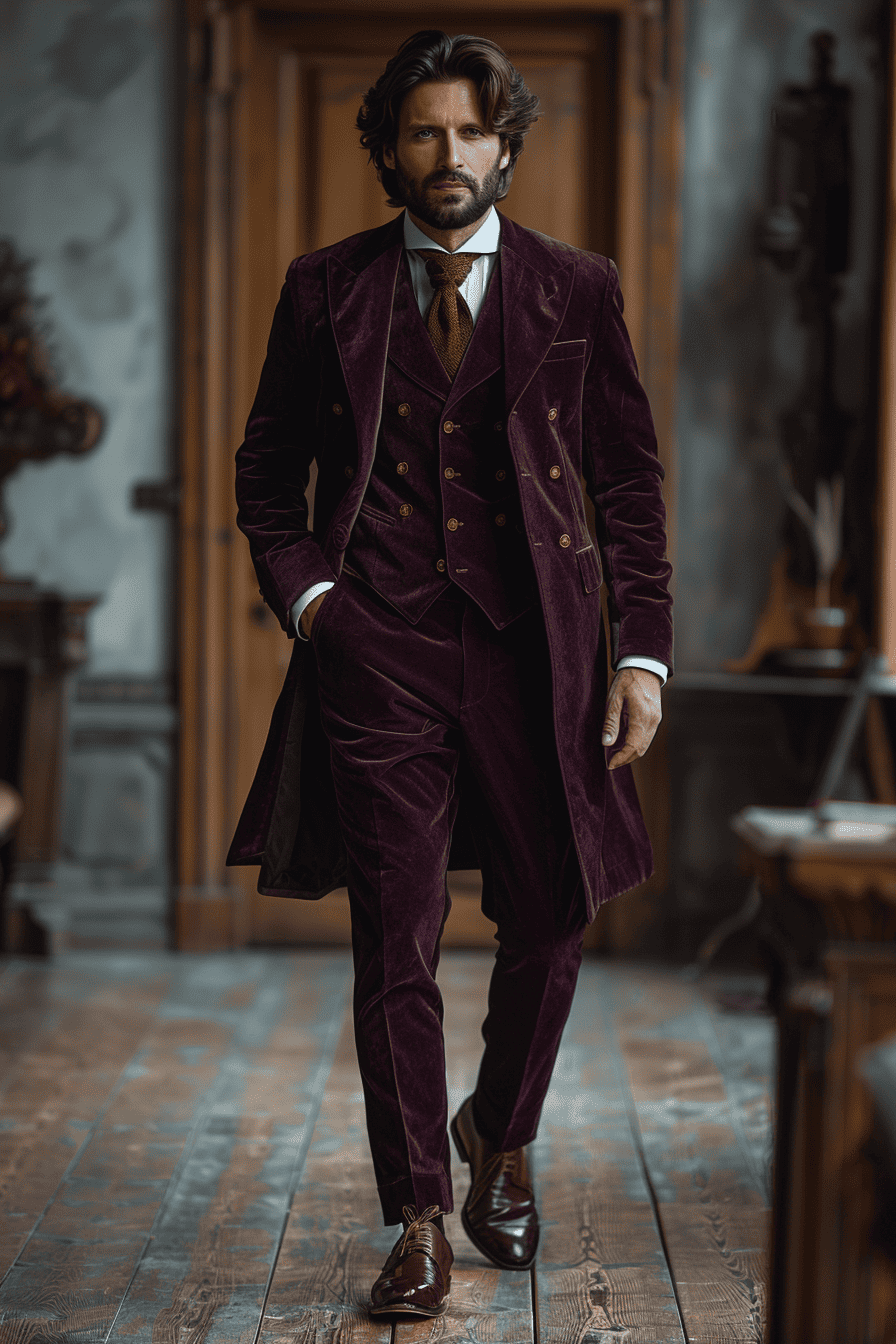 Burgundy Velvet Cocktail Party Suit — Custom Made to Measure