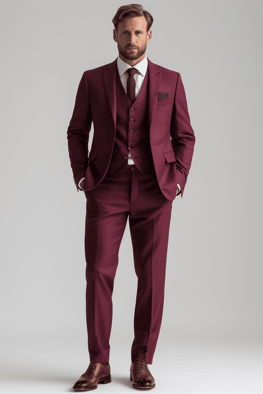Burgundy Wool Cocktail Party Suit — Custom Made to Measure