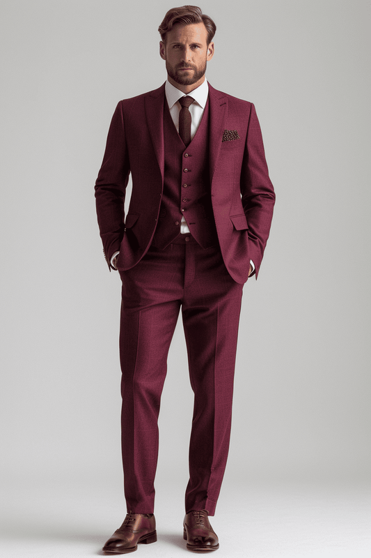 Burgundy Wool Cocktail Party Suit — Custom Made to Measure