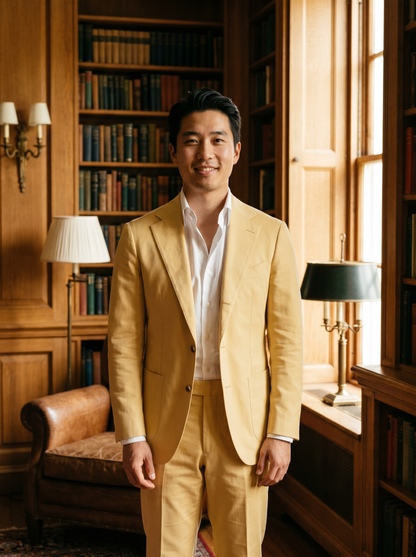 Butter Yellow Cotton Groomsmen Suit — Custom Made to Measure - front view