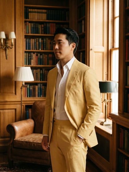 Butter Yellow Cotton Groomsmen Suit — Custom Made to Measure - side view