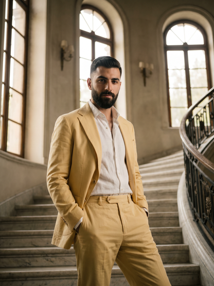 Butter Yellow Cotton Suit — Custom Made to Measure - front view