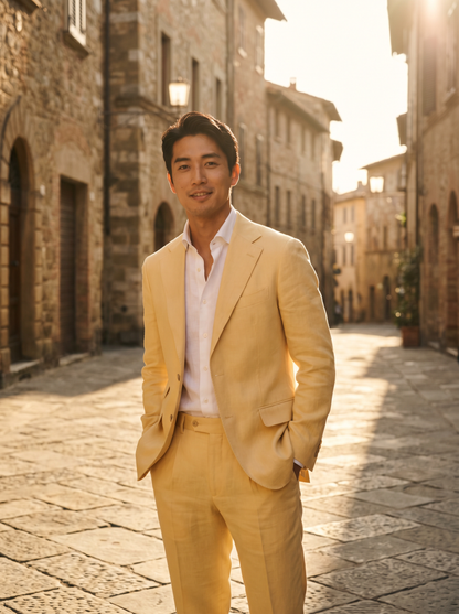 Butter Yellow Linen Groomsmen Suit — Custom Made to Measure - front view