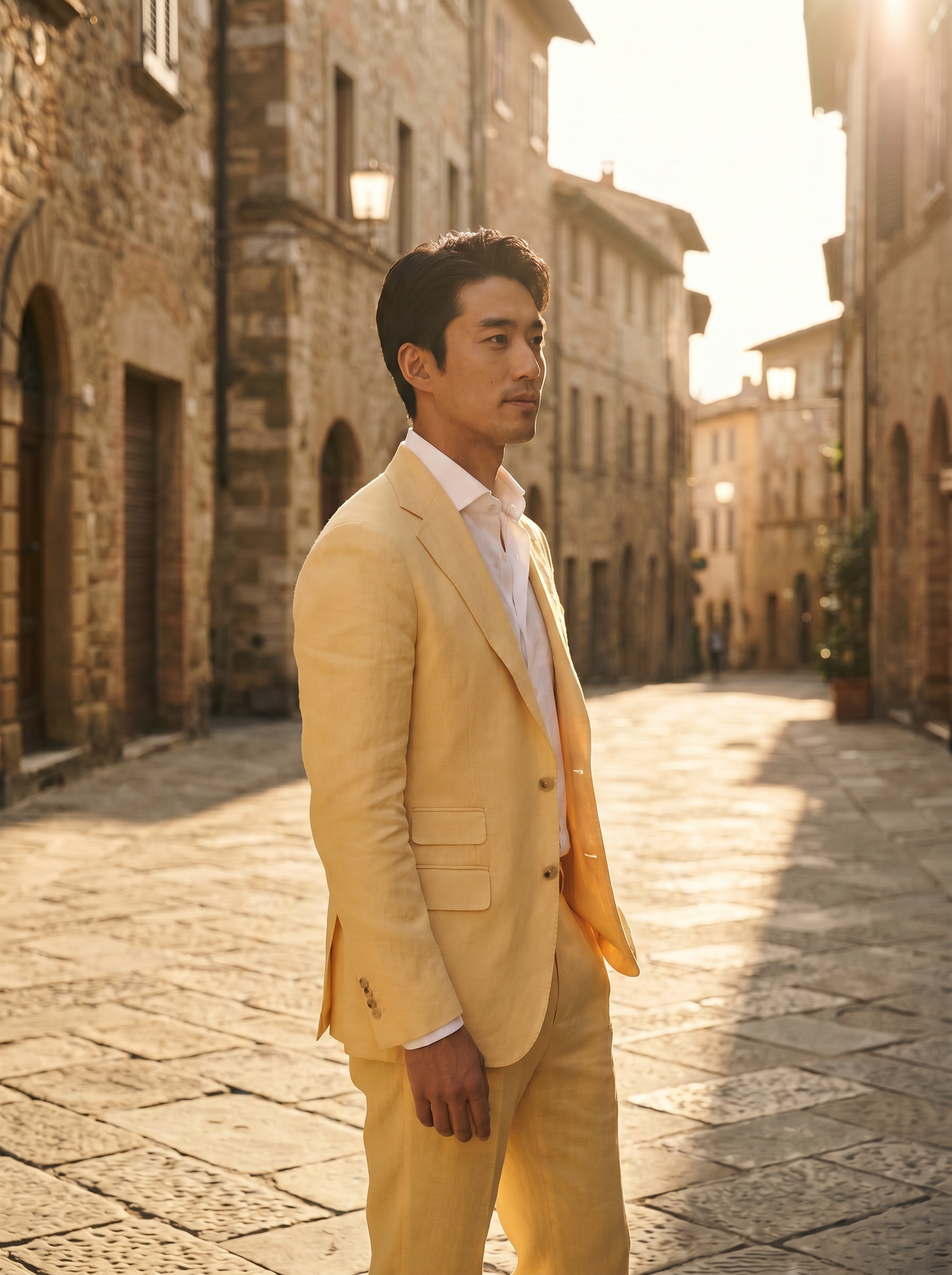Butter Yellow Linen Groomsmen Suit — Custom Made to Measure - side view