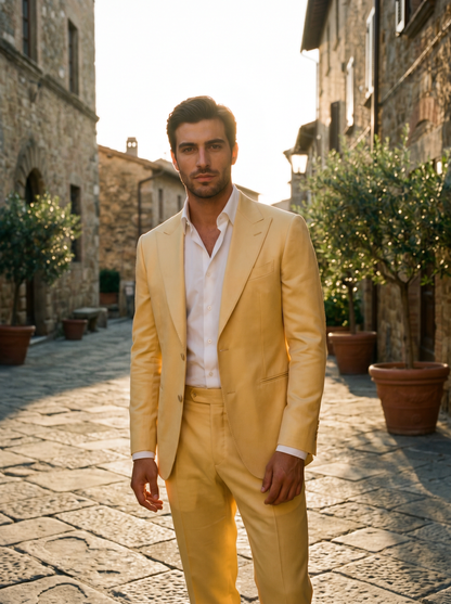 Butter Yellow Silk Blend Suit — Custom Made to Measure - front view